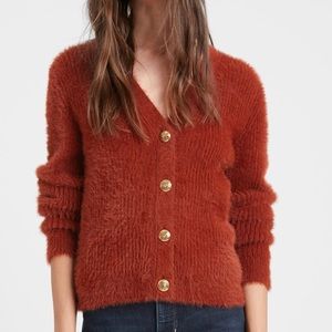 Banana Republic Fuzzy Cropped Cardigan Burnt Caramel